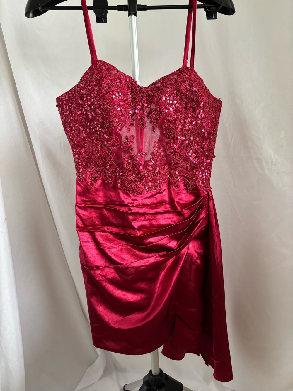 Embroidered Sequin Burgundy Cocktail Dress